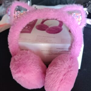 Bass Jaxx Pink Faux Fur Wireless Headphones w/ Shaky Glitter Ears